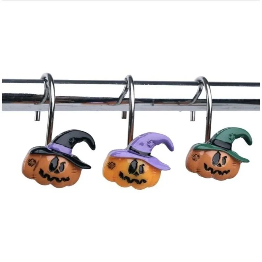 Two Fish Home Fashions Halloween Pumpkin Shower Curtain Hooks Set of 12